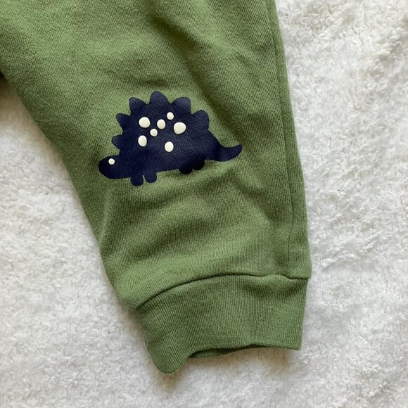 Pekkle Baby Pants 3M Olive Green Dinosaur Knee Print Joggers GUC - Picture 4 of 11
